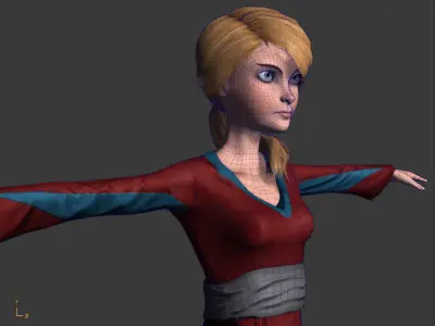 Low-Poly Female Cartoon Character T Pose Stylized 3D Model Low-poly 3D model