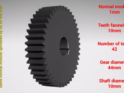 Cylindrical gear - paired - z42 m1 D44 d10 3D print model