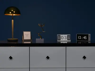 Interior Decoration Set Study Light Digital Clock Calendar PBR 3D model