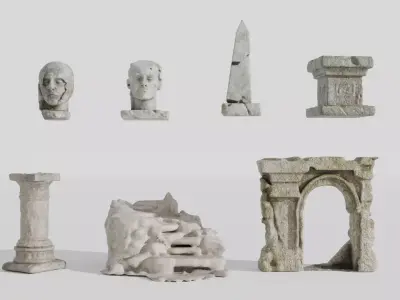Ancient Ruined Architecture Pack 7 Stone Props Low-poly 3D model