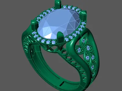 Womens Rings With Stone Ring Ready STL 3DM Models Rings women 3D print model 22