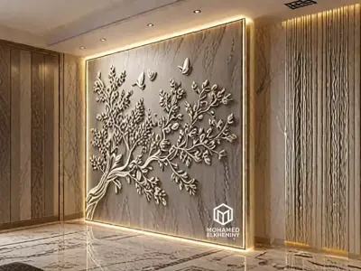 modern panel wall decor set wall relief mural CNC 124 3D model