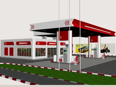 City Gas Station Low-poly 3D model