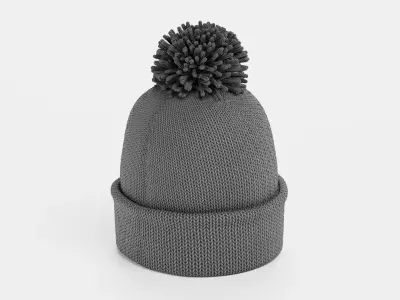 Winter Hat V3 - Grey Knitted Beanie with Pom-Pom 3D model