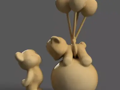 Flying Bear with Balloons 3D Design 3D print model