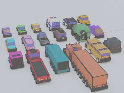18 cars collection Low-poly 3D model