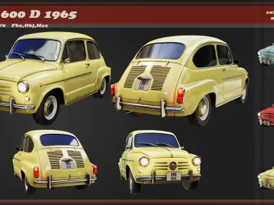 Fiat 600D 1965 3D Model Low-poly 3D model