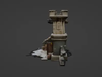 Ruined Medieval Gatehouse with Wooden Gate 3D model