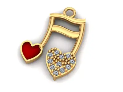 Jewelry musical note with heart and diamonds 3D print model