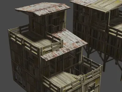 Modular wooden house Free low-poly 3D model