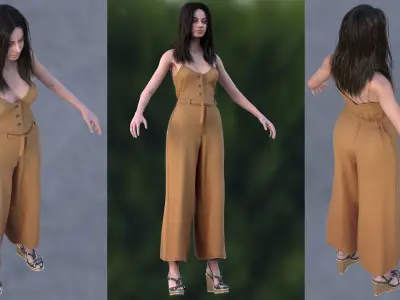 Woman in Overall - Modular - Rigged Low-poly 3D model