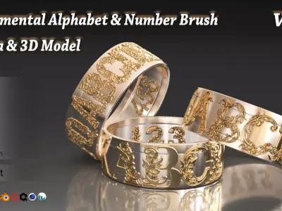 108 Ornamental Alphabet and Number Brush  Alpha 3D model Vol 5  3D model