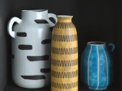 Decor Set different vases on shelf 3D model