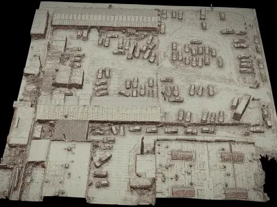 cars abandoned wrecks parking drone photogrammetry Low-poly 3D model