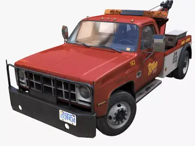 80s Tow truck pickup Low-poly 3D model