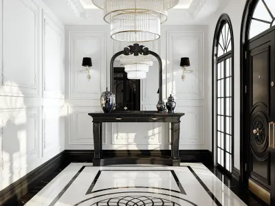 Black White Classic Interior 3ds Max Corona Renderer Scene Low-poly 3D model