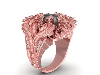 Dragon Head Gemstone Men Ring 2003 3D print model