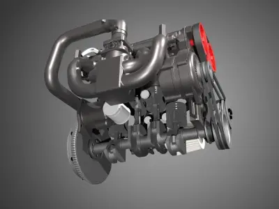 Four cylinder engine with animation 3D model