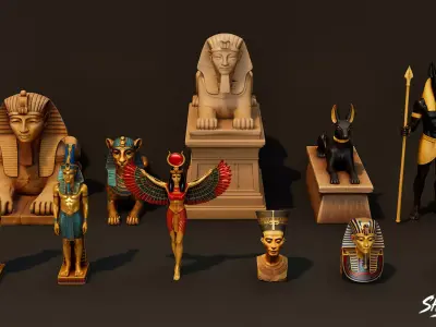 Egyptian Royal Myth Statue Pack VOL1 Low-poly 3D model