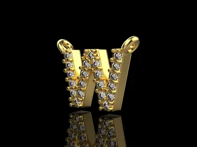 W initial pendant necklace model 697 3D print model