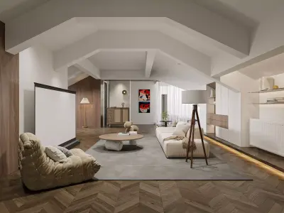 Modern Minimalist Loft Design with Cozy Living Space 3D model