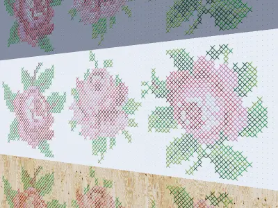 Flowers cross stitch pattern of roses 3D model