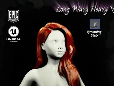 Long Wavy Heavy V3 Grooming Real-Time Hairstyle Unreal Engine 4 3D model