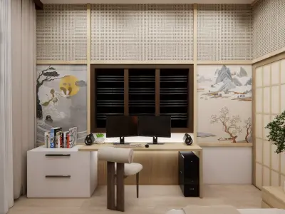 JAPANESE THEME BEDROOM INTERIOR DESIGN 3D model