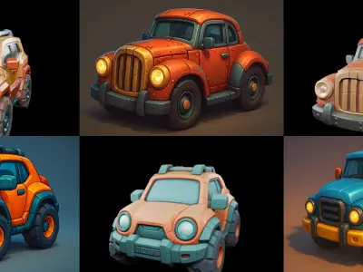 Stylized Car Advanced model bundle 3 pack 100 glb 3D model