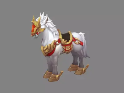 Cartoon white horse mount Low-poly 3D model