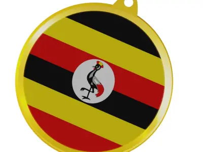 Uganda Flag Luxury Golden Medal Badge 3D model