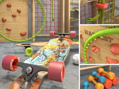 Collection of sports equipment 3D model