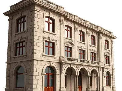 Vintage Stone Building model pack Low-poly 3D model