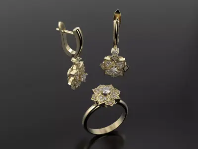 Flower rings and earrings set 3D print model