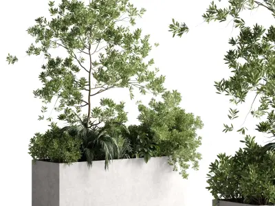 Plants box on Stand outdoor plant set in a concrete vase Low-poly 3D model