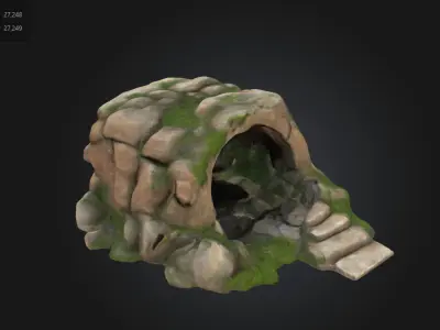 Stylized Fantasy Cave Mossy Rock Shelter Game Asset Low-poly 3D model