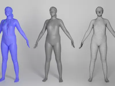 Woman in a blue one-piece plus size swimsuit model 201 Low-poly 3D model