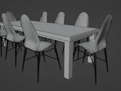 Table and Chairs Low-poly 3D model