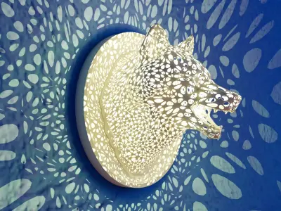 Animals Wall Mounted Lamp - Bear Boar Deer Goat Goat Lion Wolf  3D print model