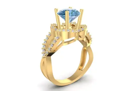 Luxury Emerald Triangle Cut Diamond Ring 3D Model for Women 1725 3D print model