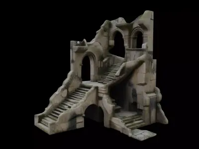 Ancient Stone Ruins with Arched Stairways   3D model