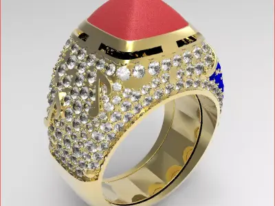 jewelry gold ring with coral and diamonds Free 3D model