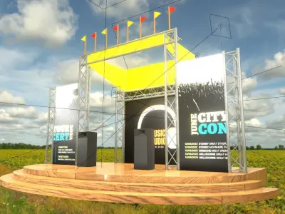 A stage with speakers and signs Low-poly 3D model