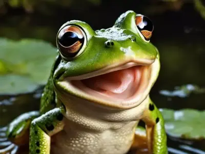 Happy Green Frog Smiling Pond Lily Pads 3D Realistic Low-poly 3D model