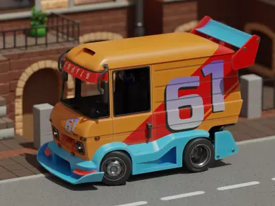 Stylized Wagon Low-poly 3D model