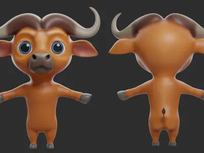 Buffalo Cartoon Low-poly 3D model