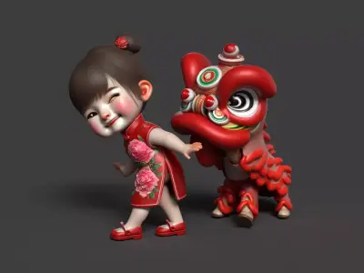 Chinese lion dance figure Low-poly 3D model