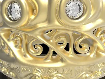 engraved gemstone crown ring 3 3D print model