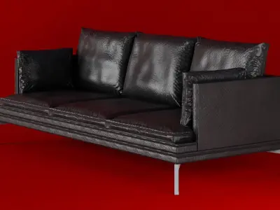 Black Leather Couch Low-poly 3D model