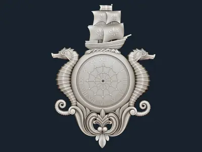 Seahorses Clock - 3D Stl file for CNC 3D model